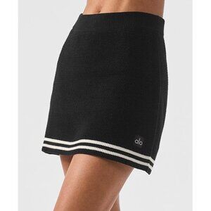 Alo Tennis Club Sweater Knit Skirt Black Ivory Varsity Striped High-Waist Skort